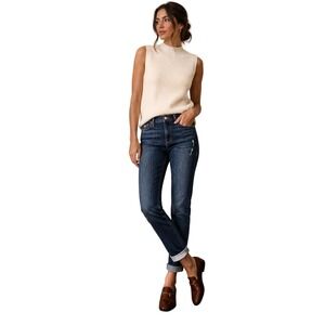 FRAME Le Garçon Mid Rise Straight Jeans Dark Wash Cuffed Denim Size 25